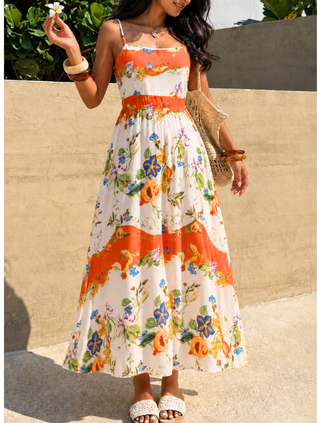 Printed A-Line Linen Maxi Dress (with Lining)