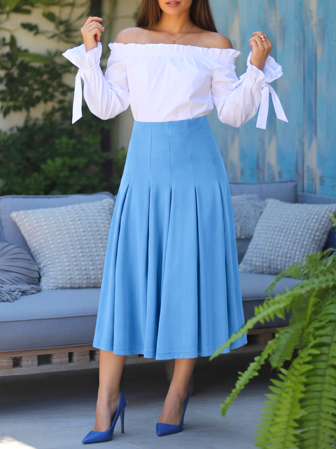 Stretchable Pleated Midi Skirt