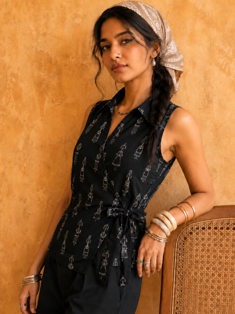 Pure Cotton Structured Wrap Waistcoat