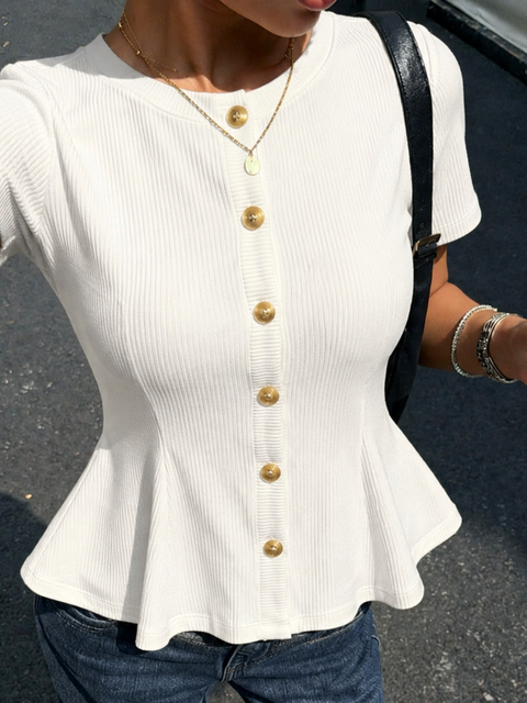Stretchable Ribbed Flared Peplum Top