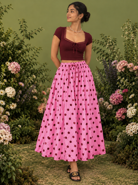 Pure Cotton Flared Maxi Skirt (with Lining)
