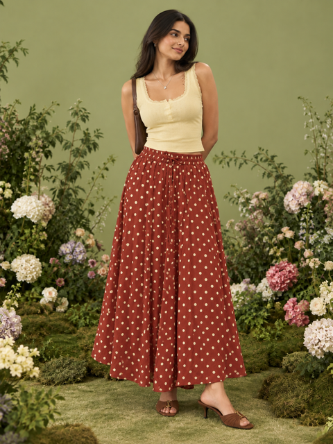 Pure Cotton Flared Maxi Skirt (with Lining)