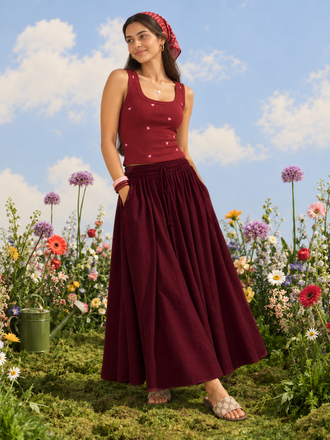 Pure Cotton Flared Maxi Skirt (with Lining)