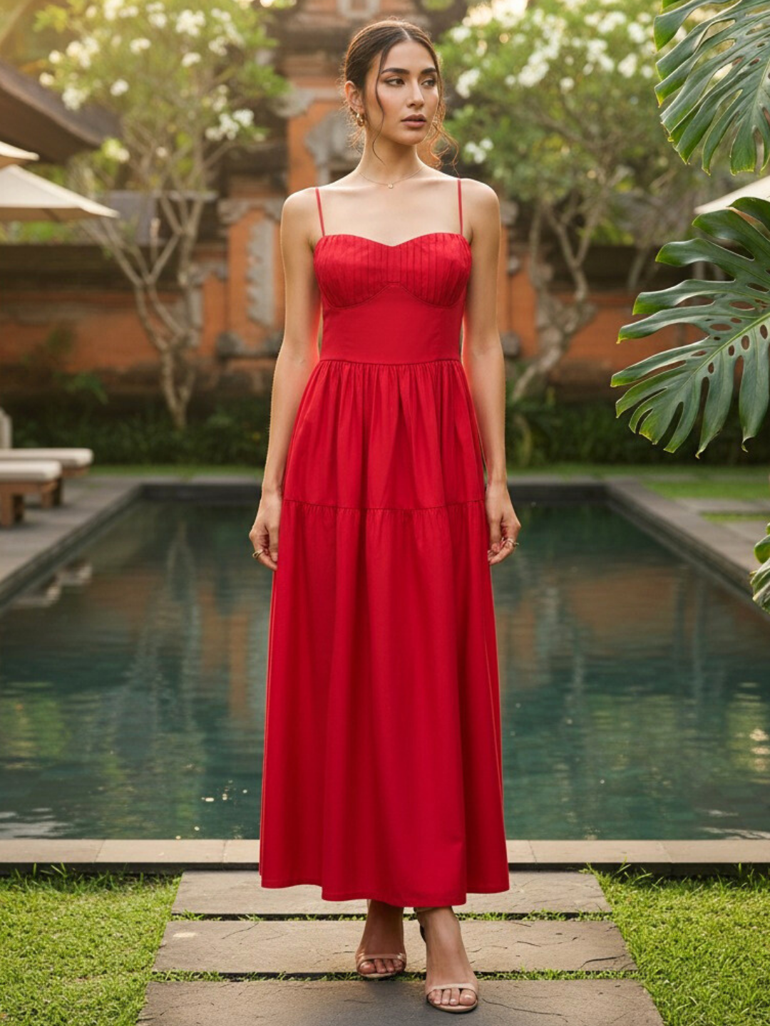 Corset Style Cotton Poplin Midi Dress