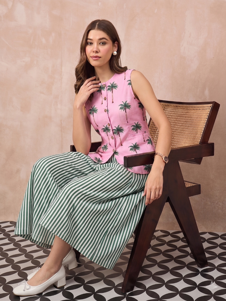 Pure Linen Waistcoat and Skirt Set