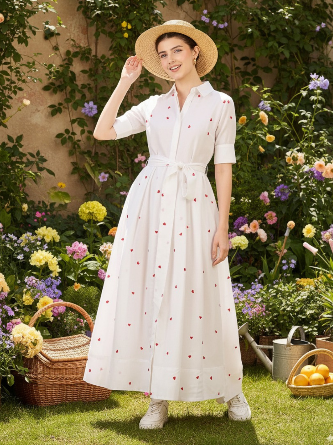 Linen Buttoned Down Shirt Dress With Belt (with Lining)