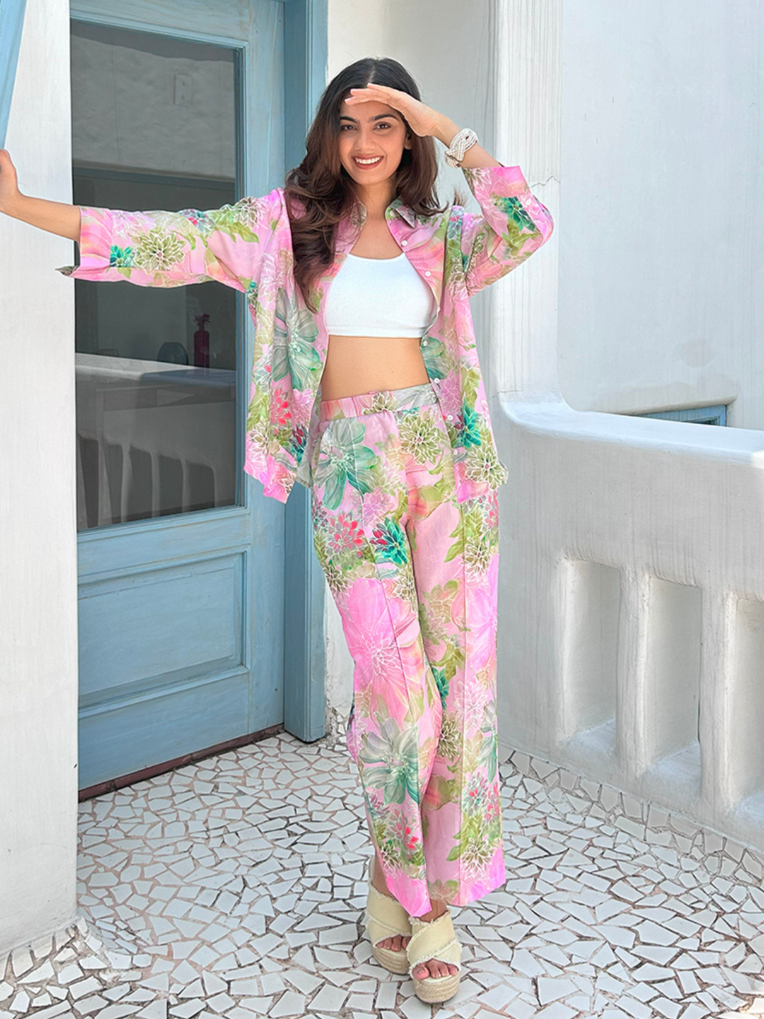 Floral Linen Printed Two Piece Co ord Set