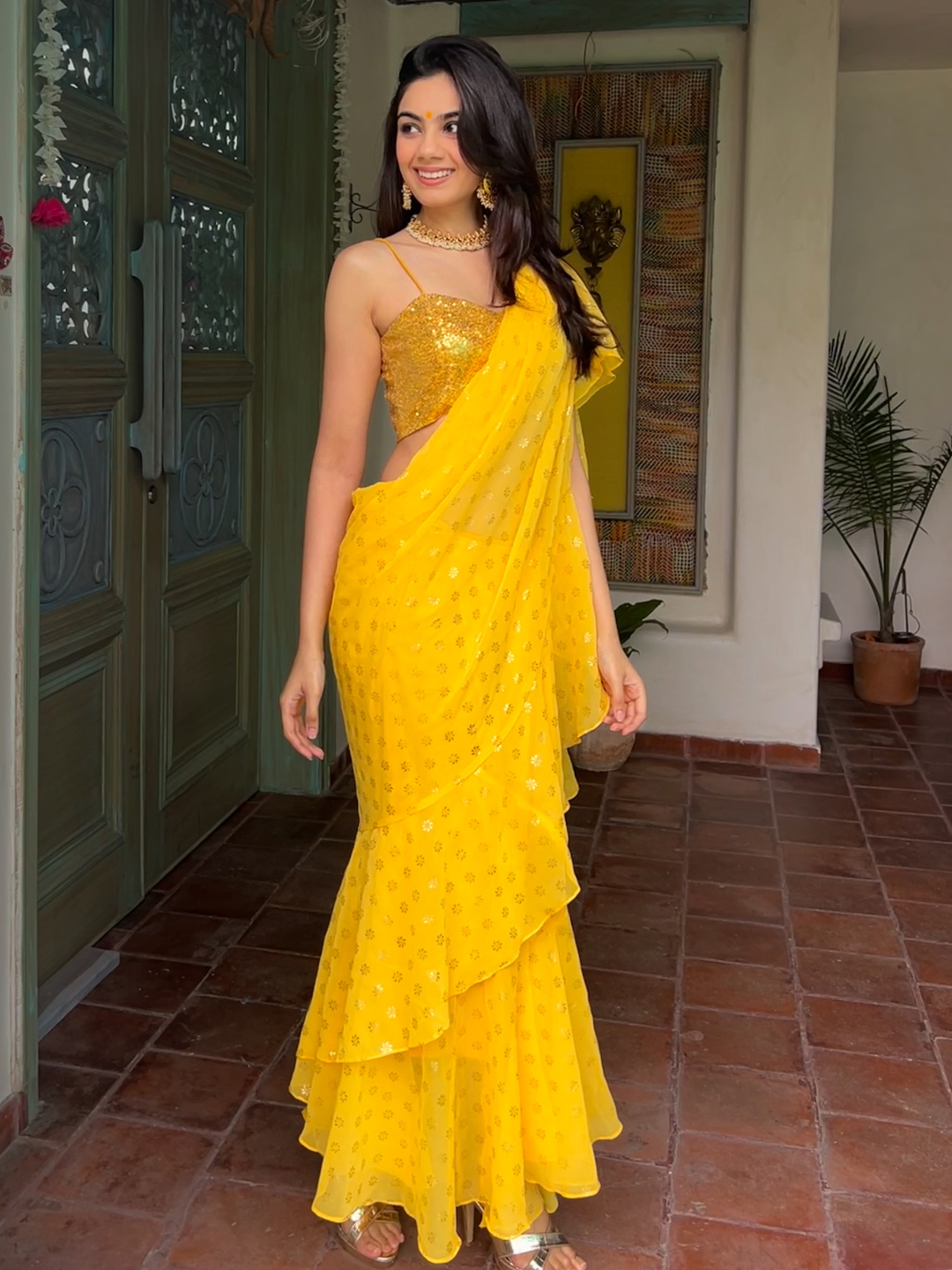 Ruffle blouse for saree online shop