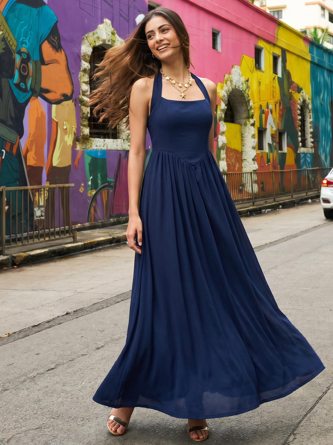 Stretchable Halter Neck Maxi Dress Stretchable Halter Neck Maxi Dress