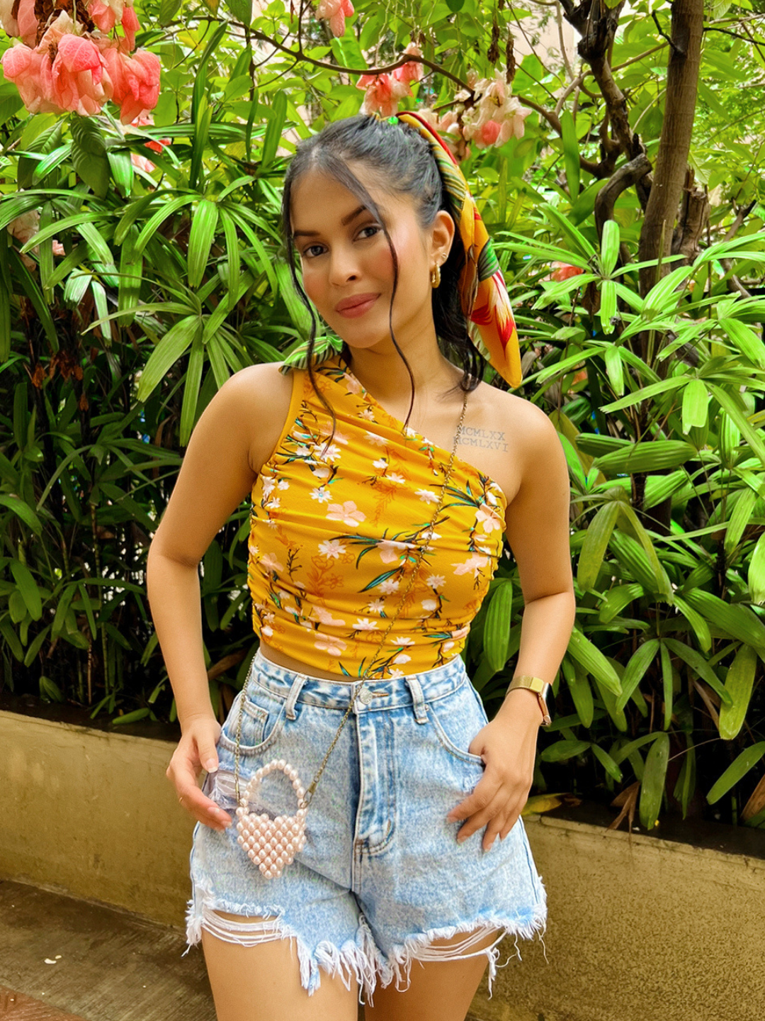 Yellow one shoulder sales top