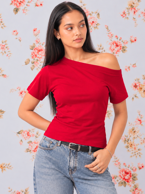 Off Shoulder Waisted Cotton Tee