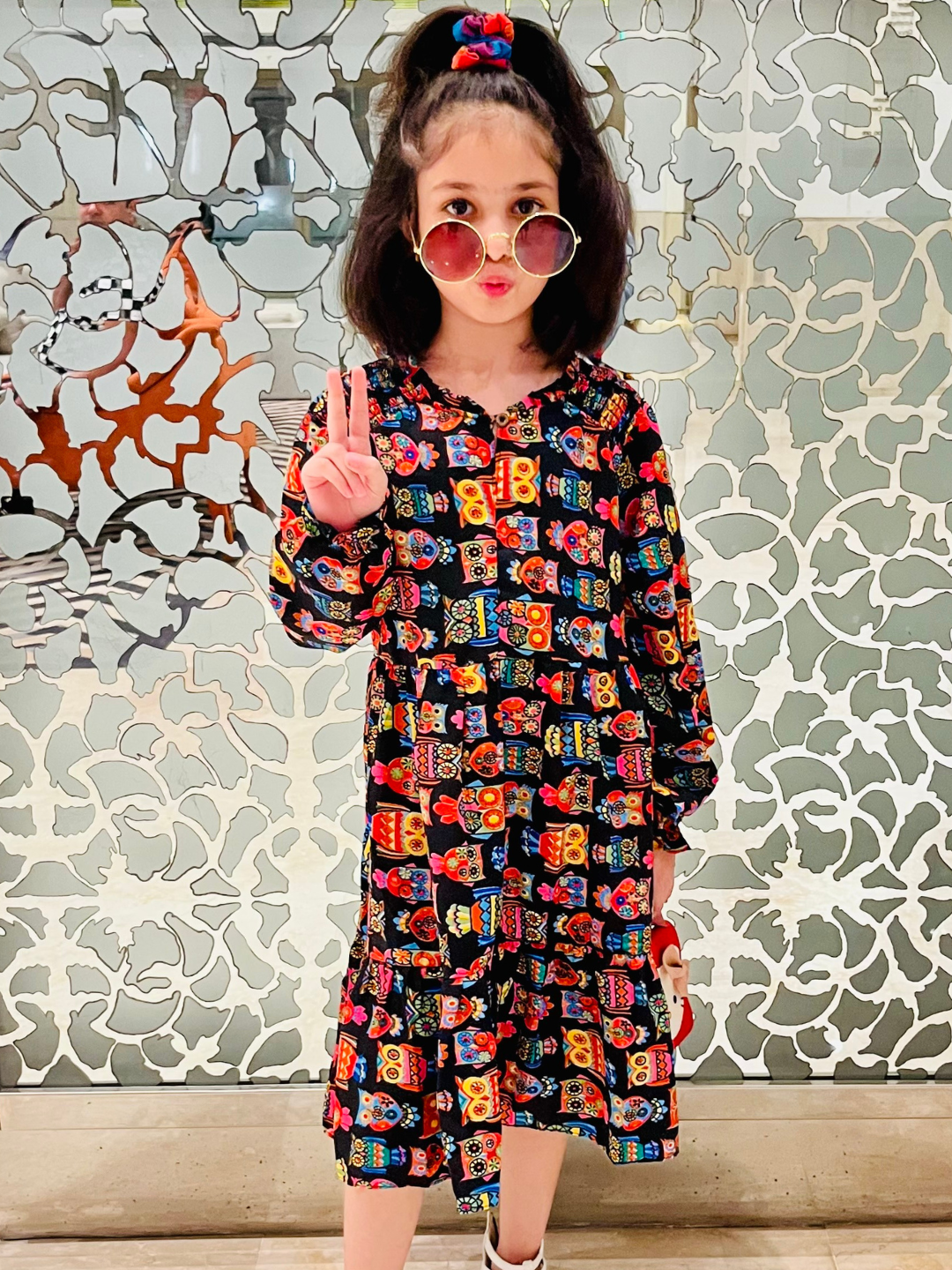 Cotton 3 4th Sleeves Dress for Girls