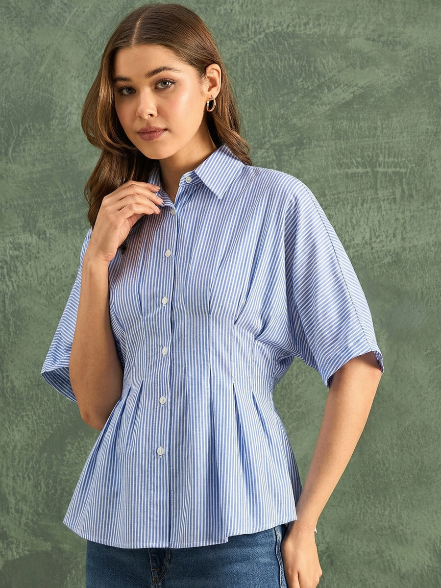 Drop Shoulder Pleated Pure Cotton Shirt