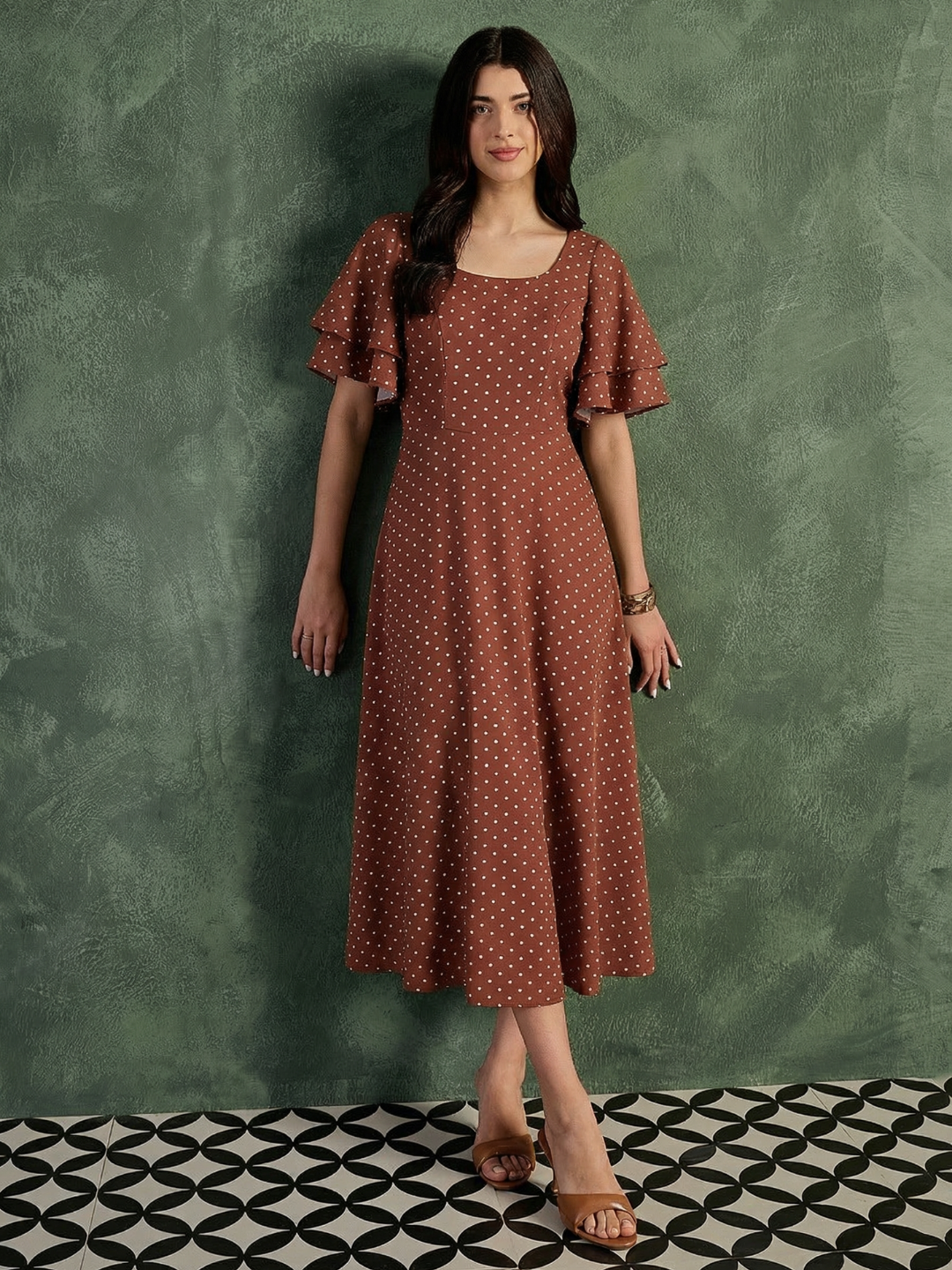fit flare dresses with sleeves Stretchable Ruffled Sleeve & Dress 40_summer_dresses Imagine yourself walking into Color:Mint(Pre-Sale 15days) Cotton Dresses for Women