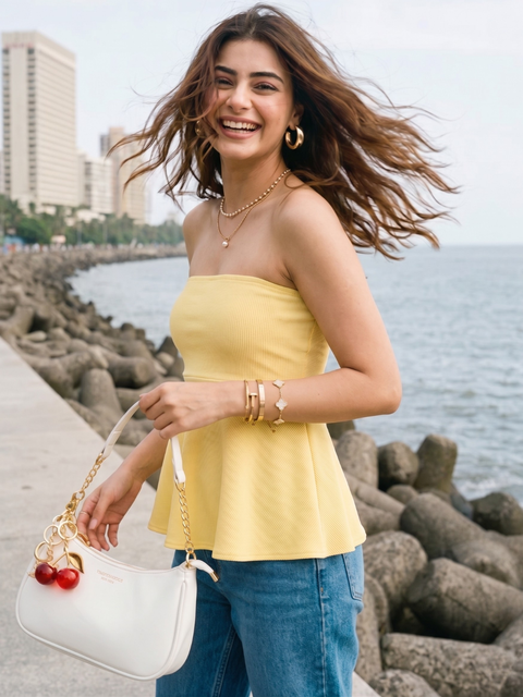 Ribbed Bandeau Peplum Top