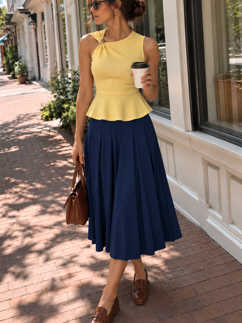 Stretchable Pleated Midi Skirt