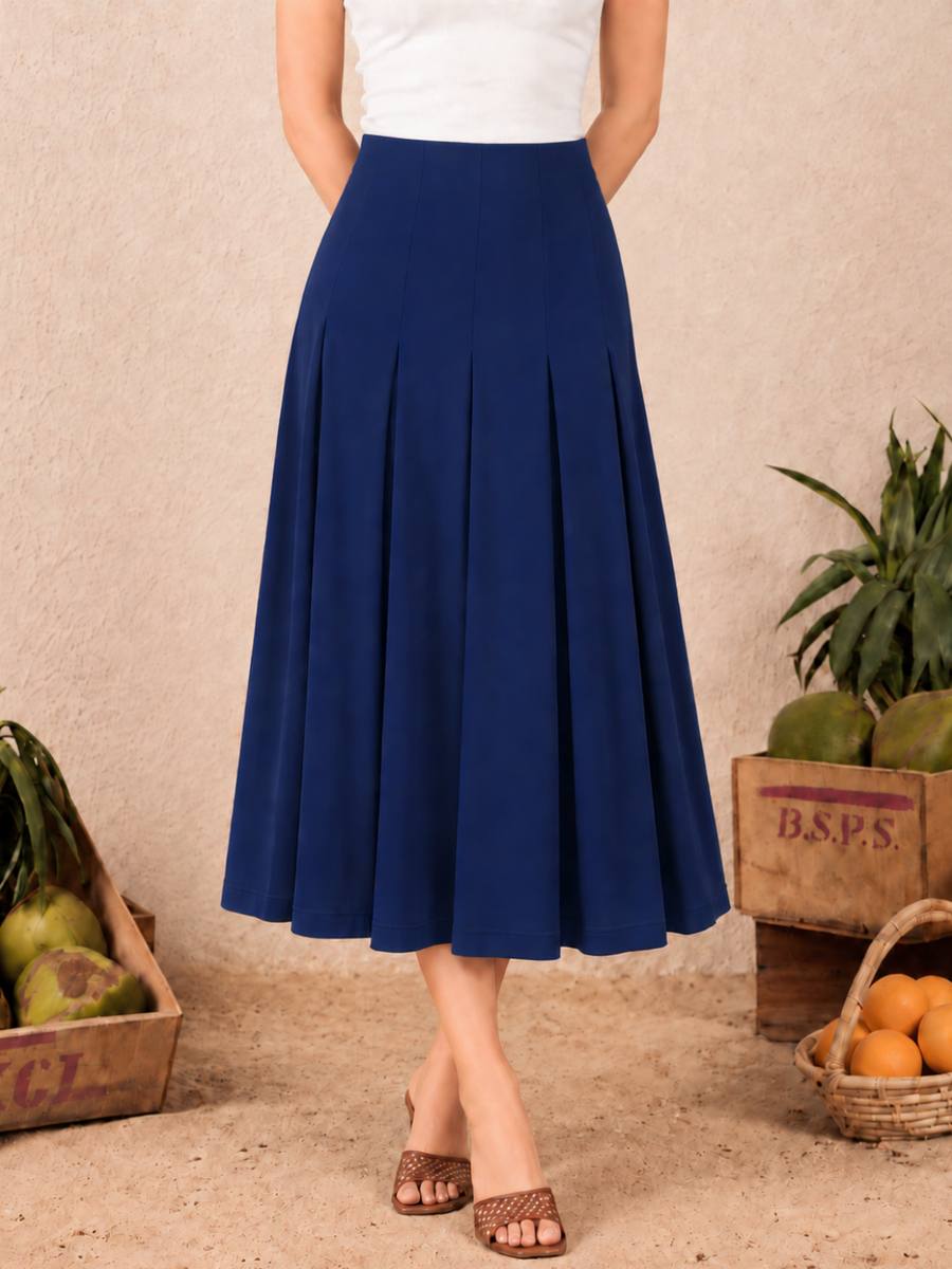 Stretchable Pleated Midi Skirt