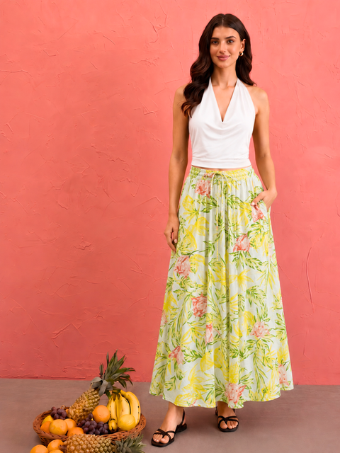 Linen Flared Maxi Skirt (with Lining)