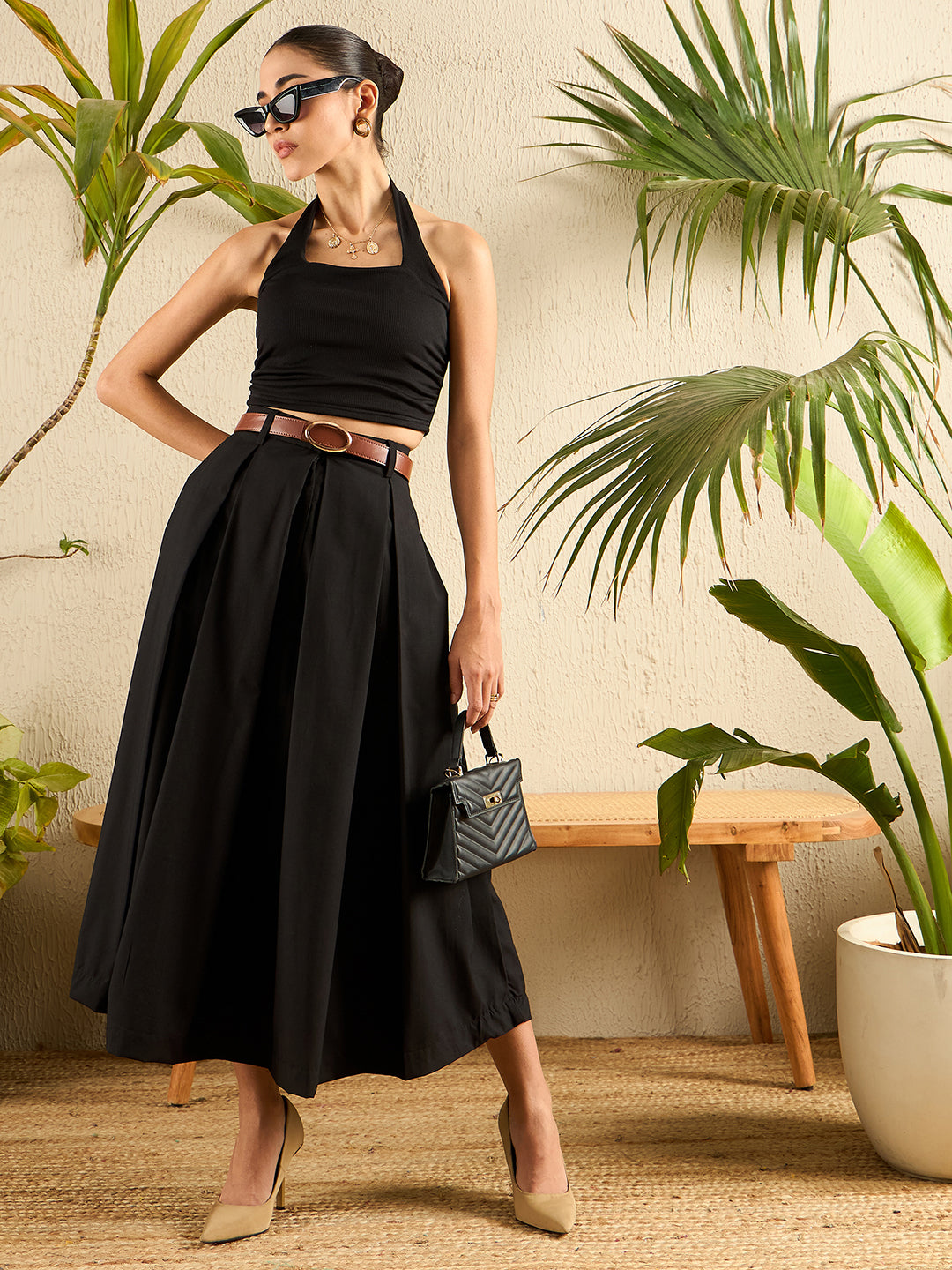 Pleated Midi Skirt Outfit Mid Length Black Pleated Skirt Black