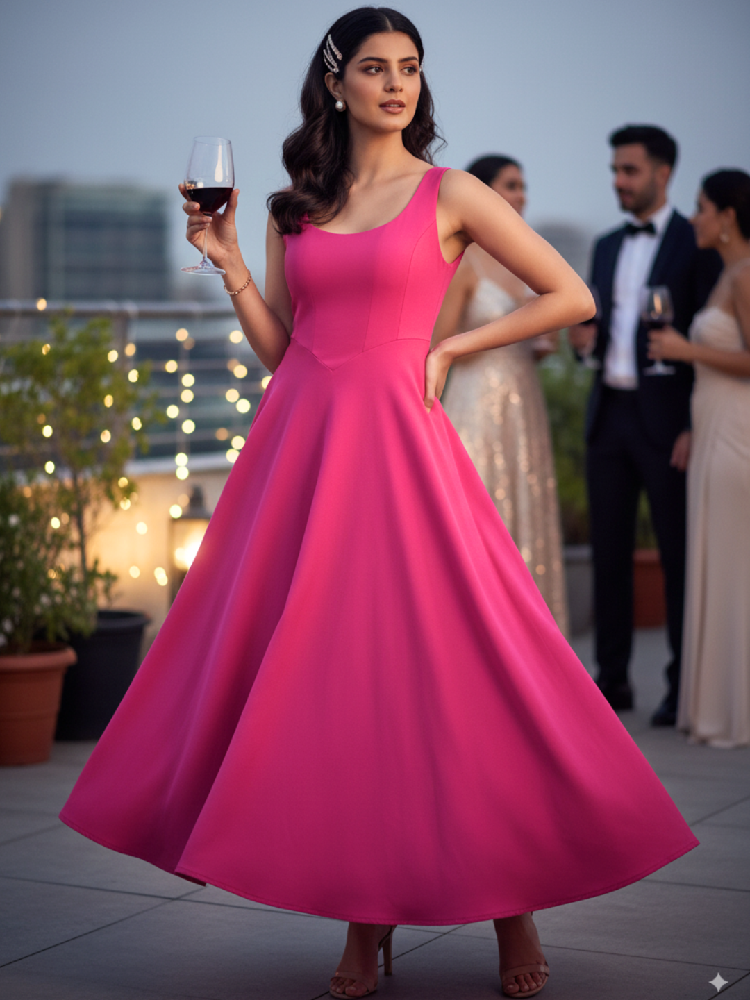 Stretchable Corset Fit Flare Midi Dress