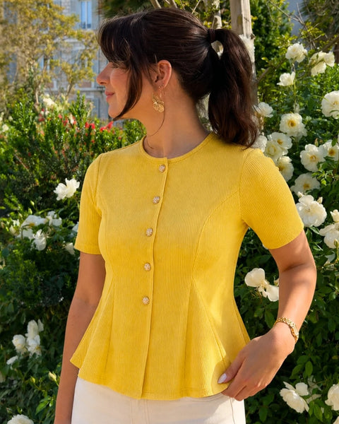 Stretchable Ribbed Flared Peplum Top