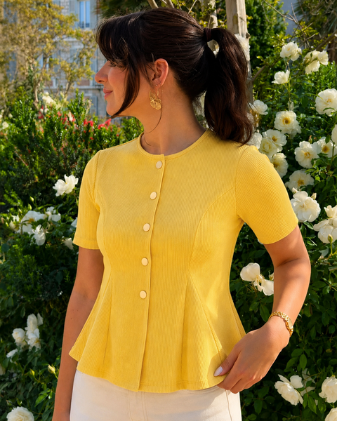Stretchable Ribbed Flared Peplum Top