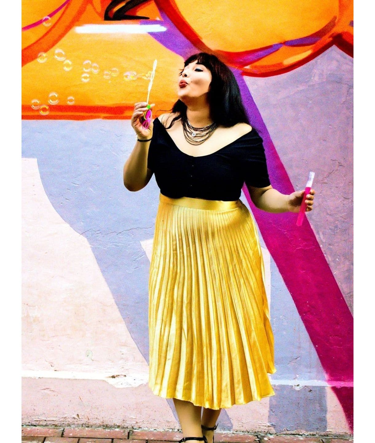 Plus size shop yellow pleated skirt