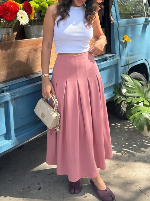 Stretchable Pleated Midi Skirt