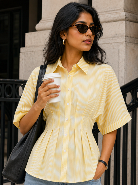 Drop Shoulder Pleated Pure Cotton Shirt