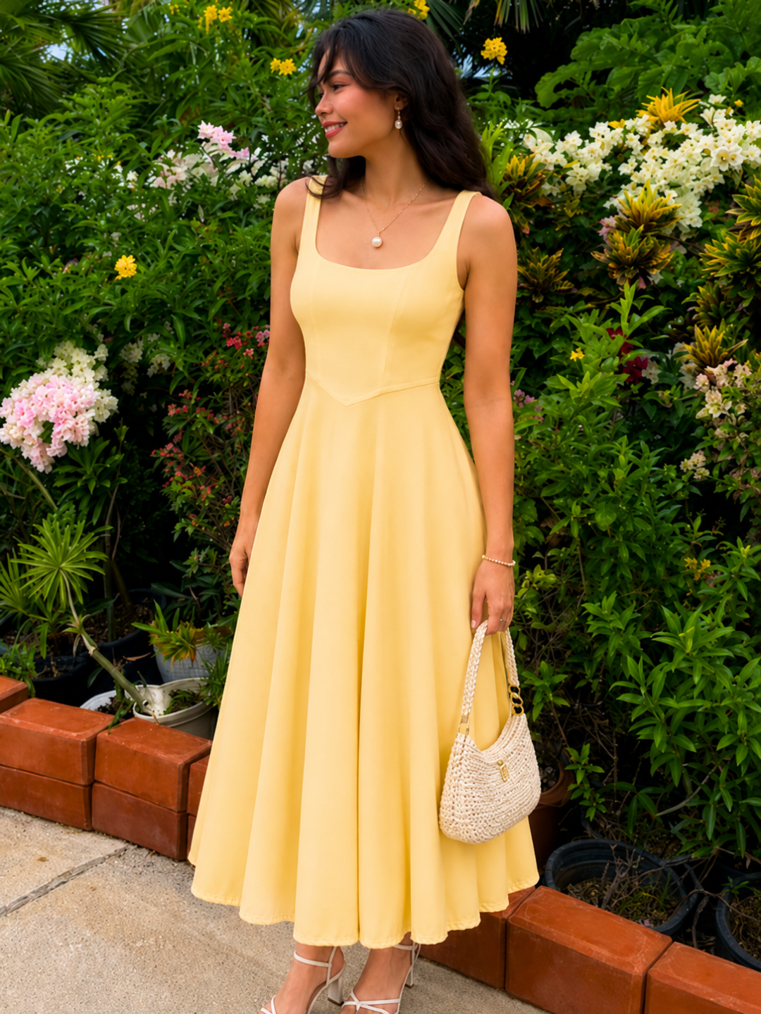 Stretchable Corset Fit & Flare Midi Dress