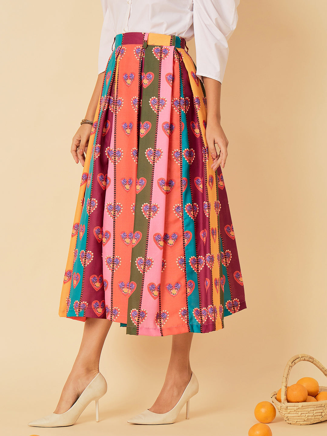 Box Pleated Midi Skirt