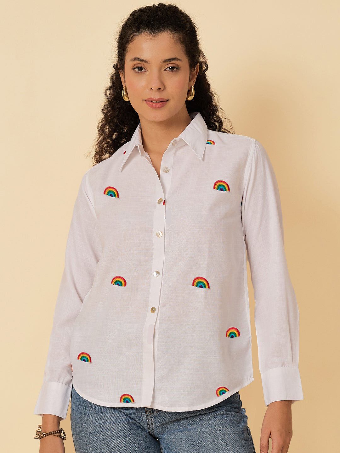 All Over Embroidered Linen Shirt - Uptownie