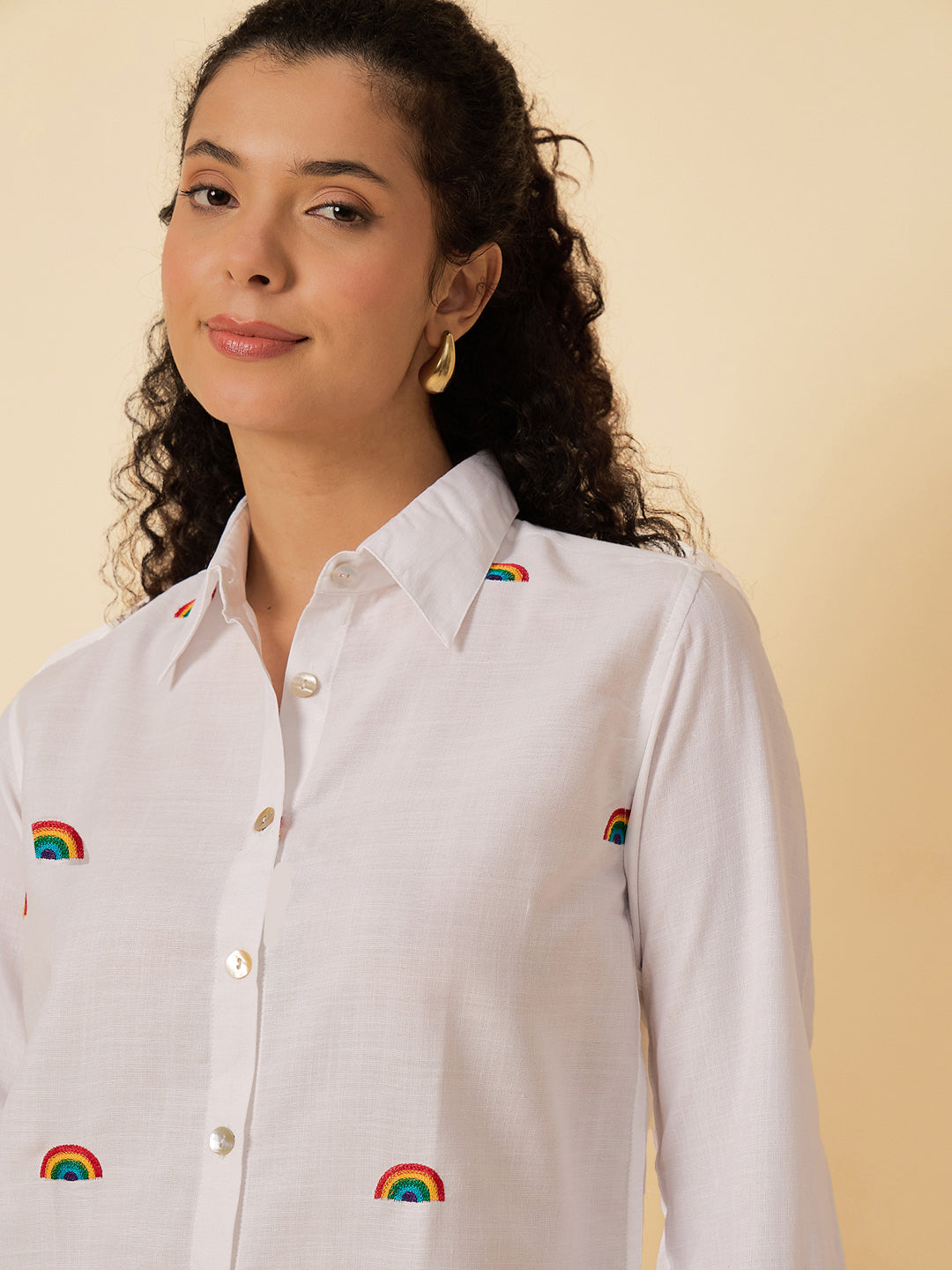 All Over Embroidered Linen Shirt - Uptownie