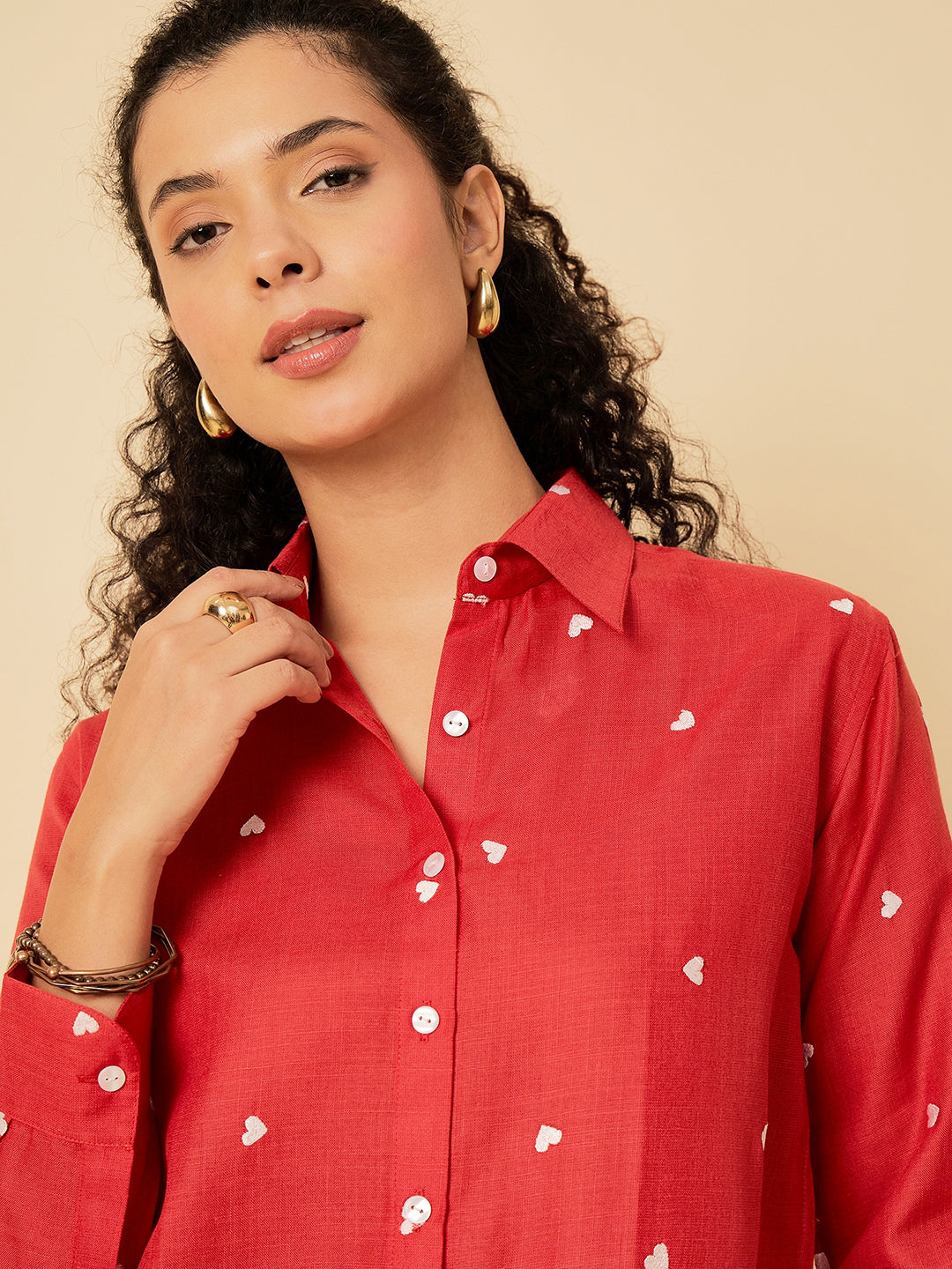 All Over Embroidered Linen Shirt - Uptownie