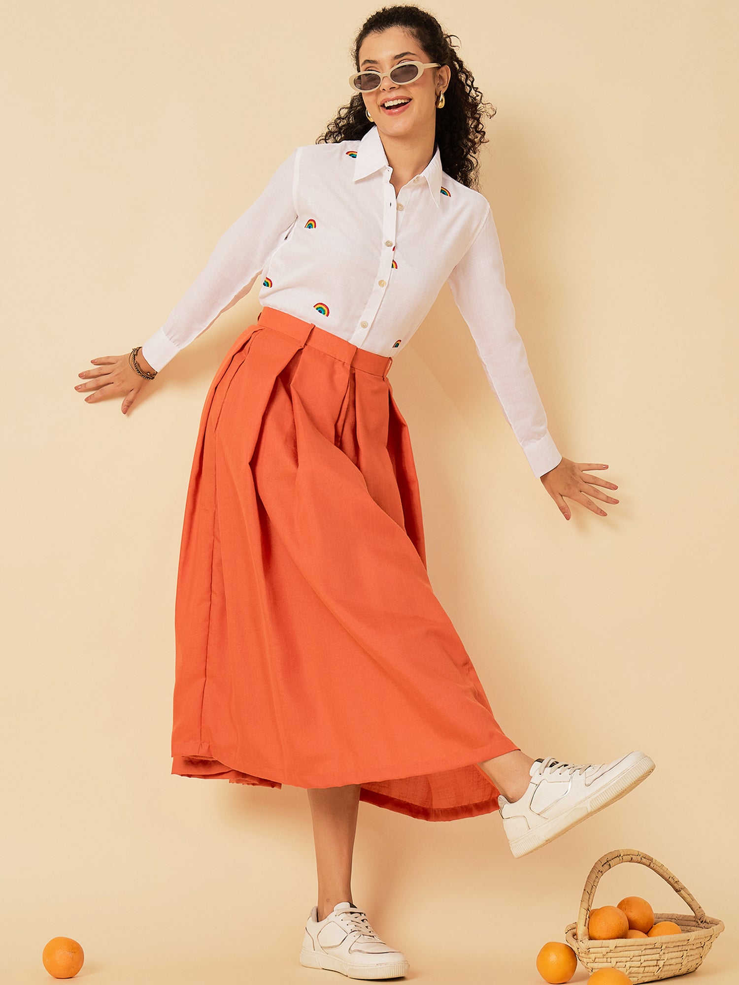 Box Pleated Linen Midi Skirt - Main Image