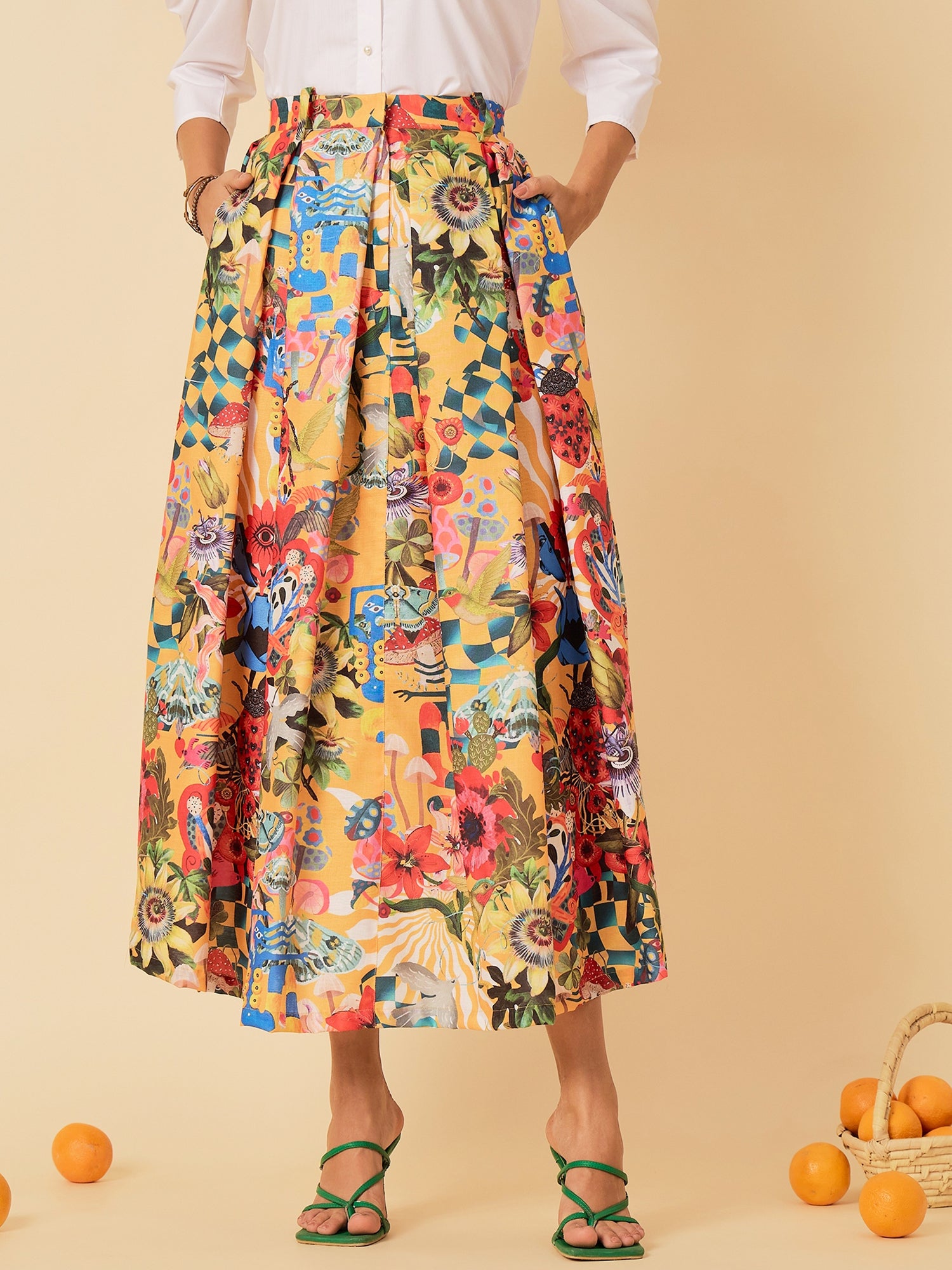 Box Pleated Midi Skirt