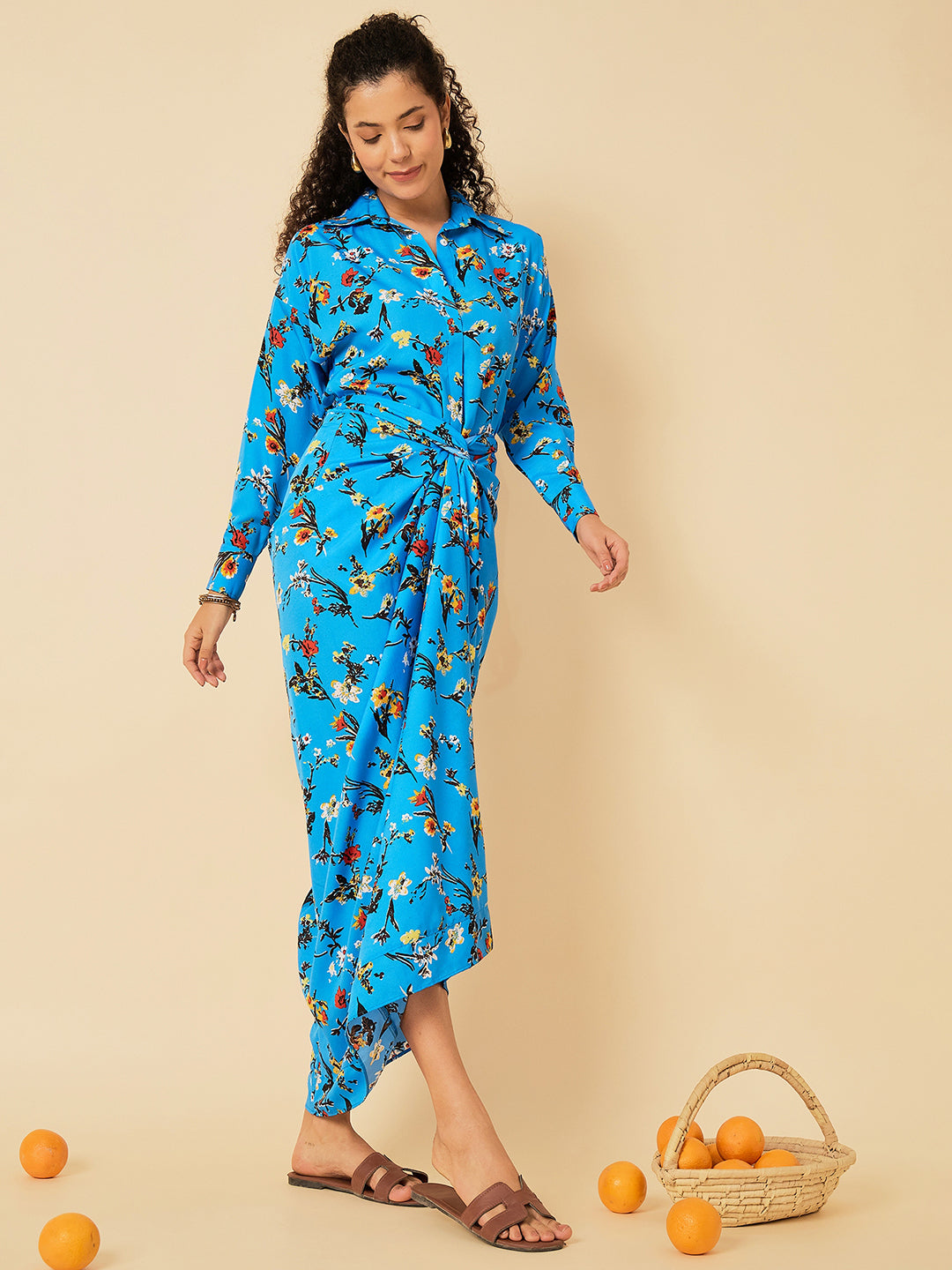 Printed Shirt with Front Twist Skirt Co-ord Set - Uptownie