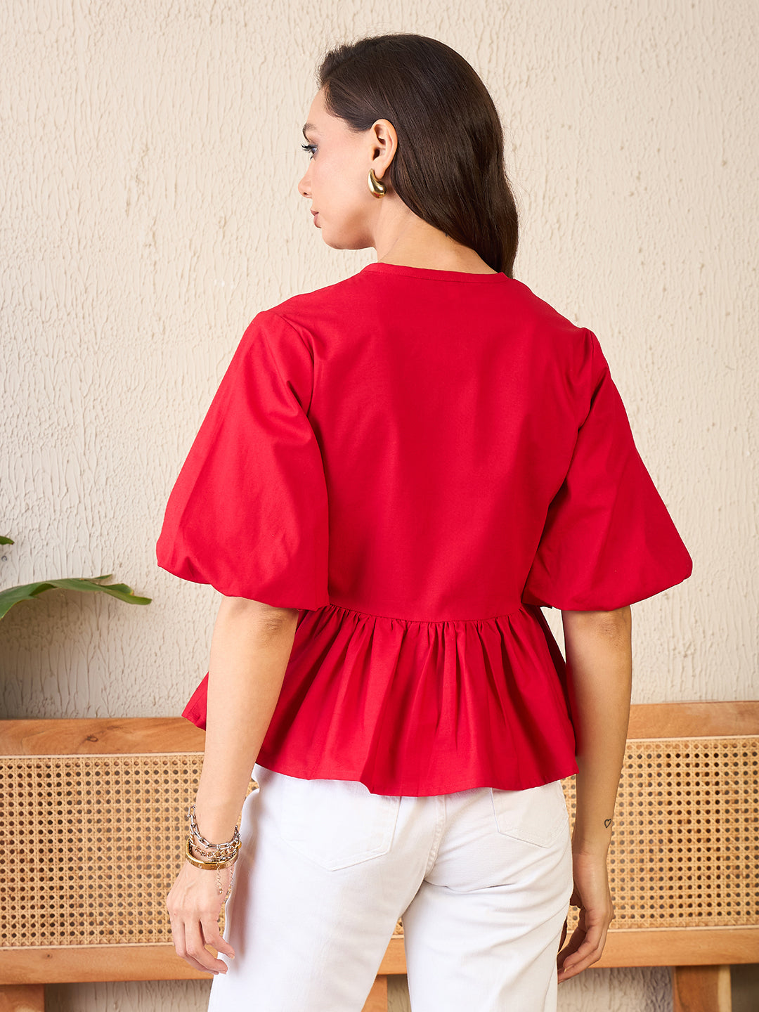 Cotton Tie-Up Peplum Top - Uptownie