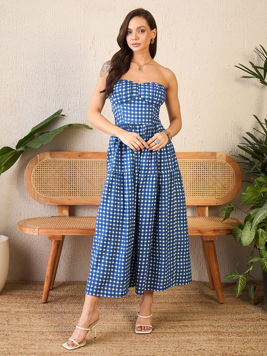 Corset Style Cotton Poplin Midi Dress - Uptownie