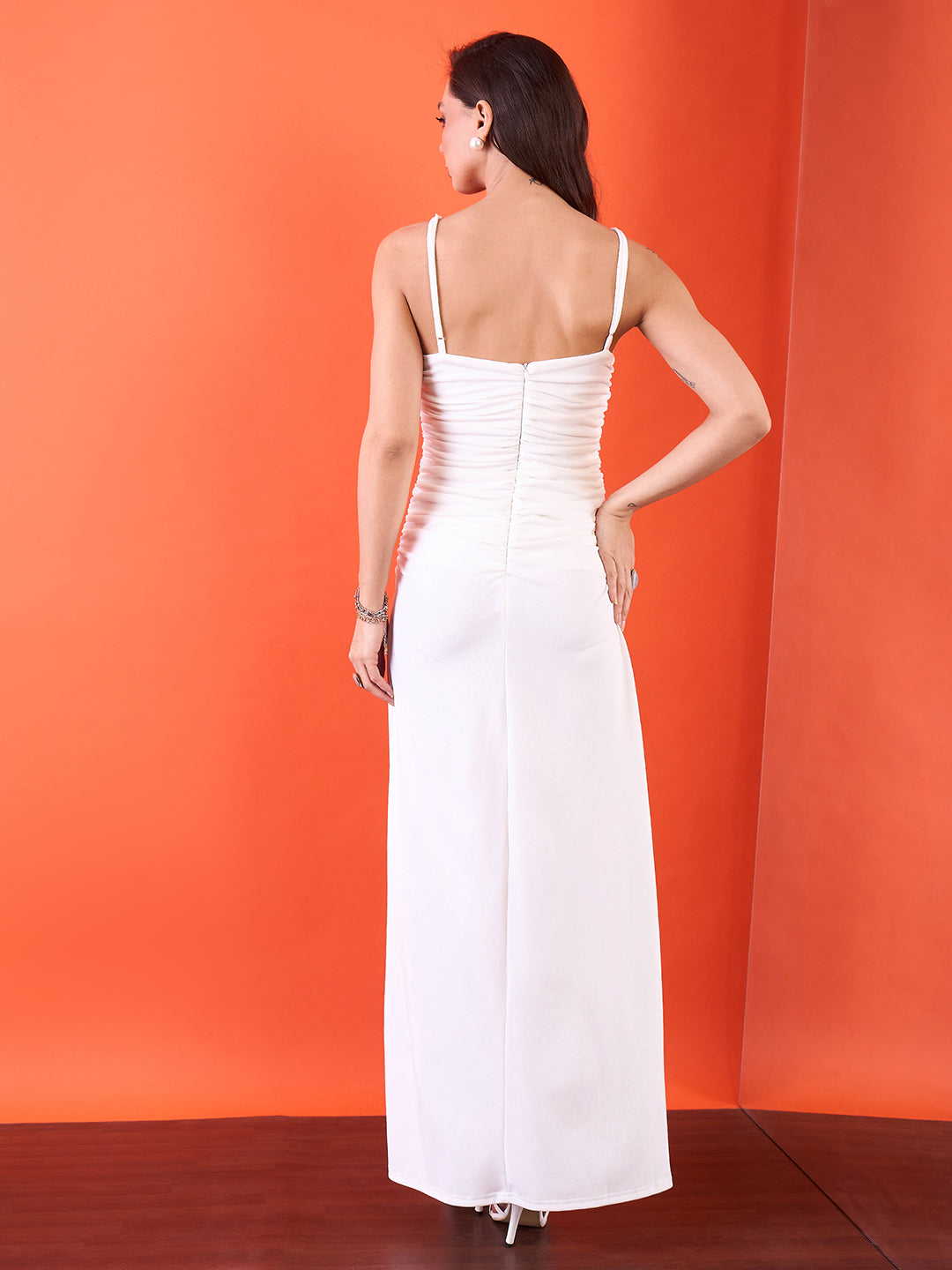 Stretchable Ruched Rosette Maxi Dress - Uptownie