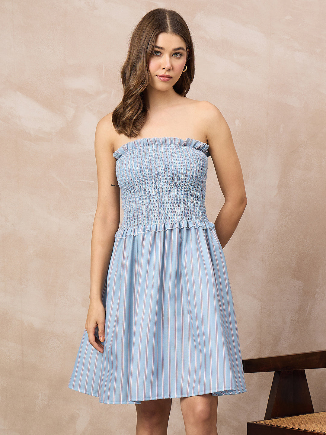 Pure Linen Strapless Mini Dress