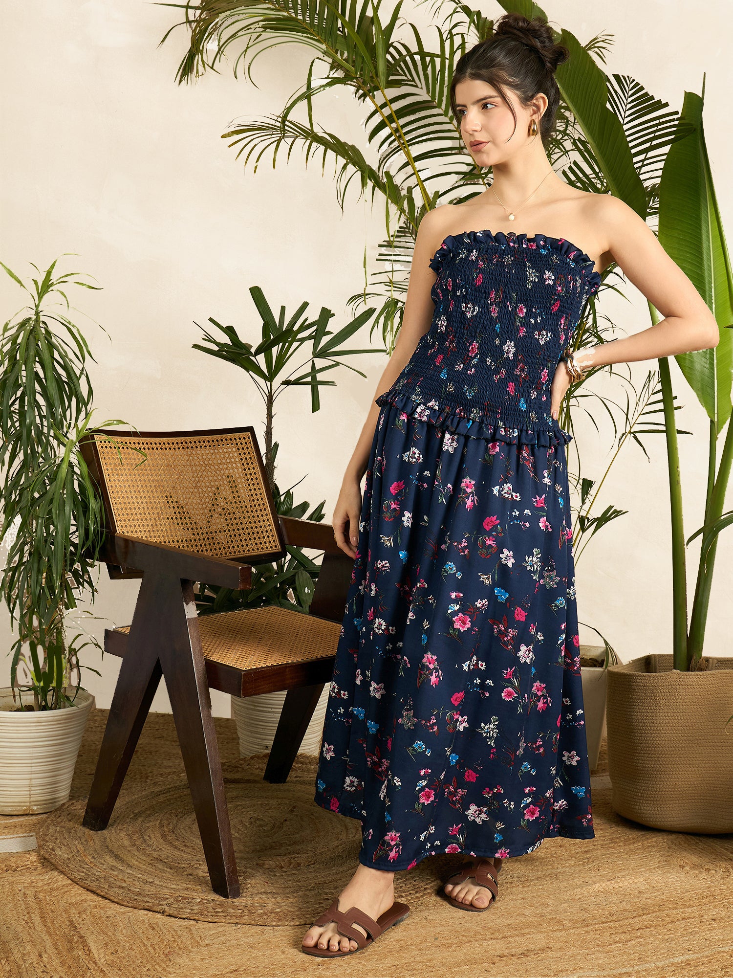 Smocked Drop Waist Off Shoulder Dress