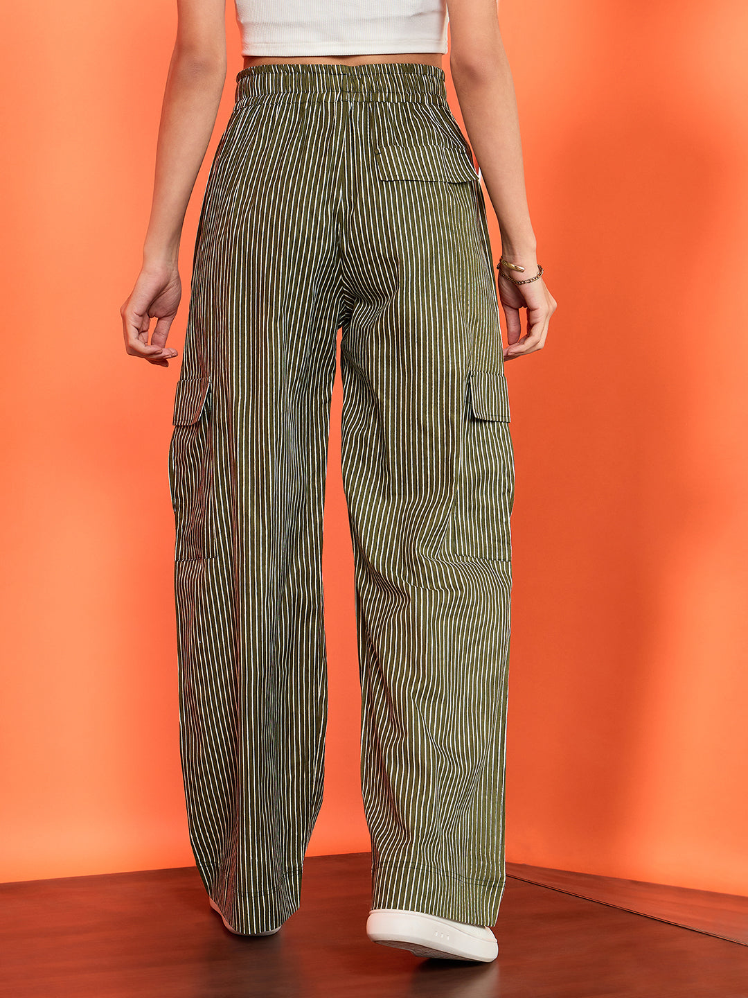 Striped Cargo Trousers with Elasticated Waistband - Uptownie