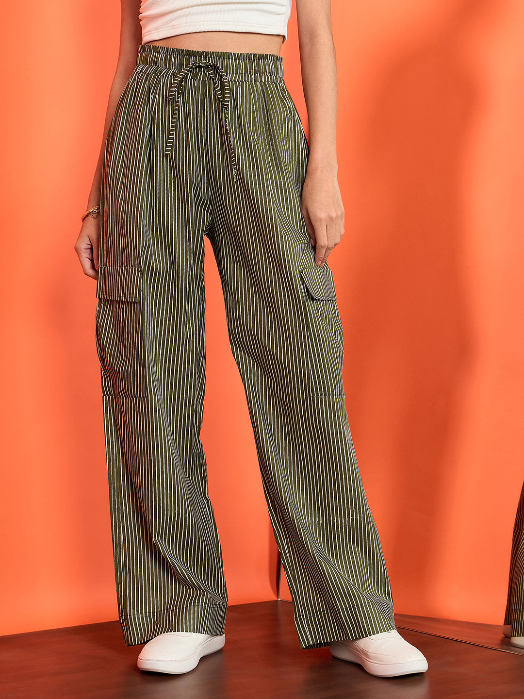 Striped Cargo Trousers with Elasticated Waistband - Uptownie