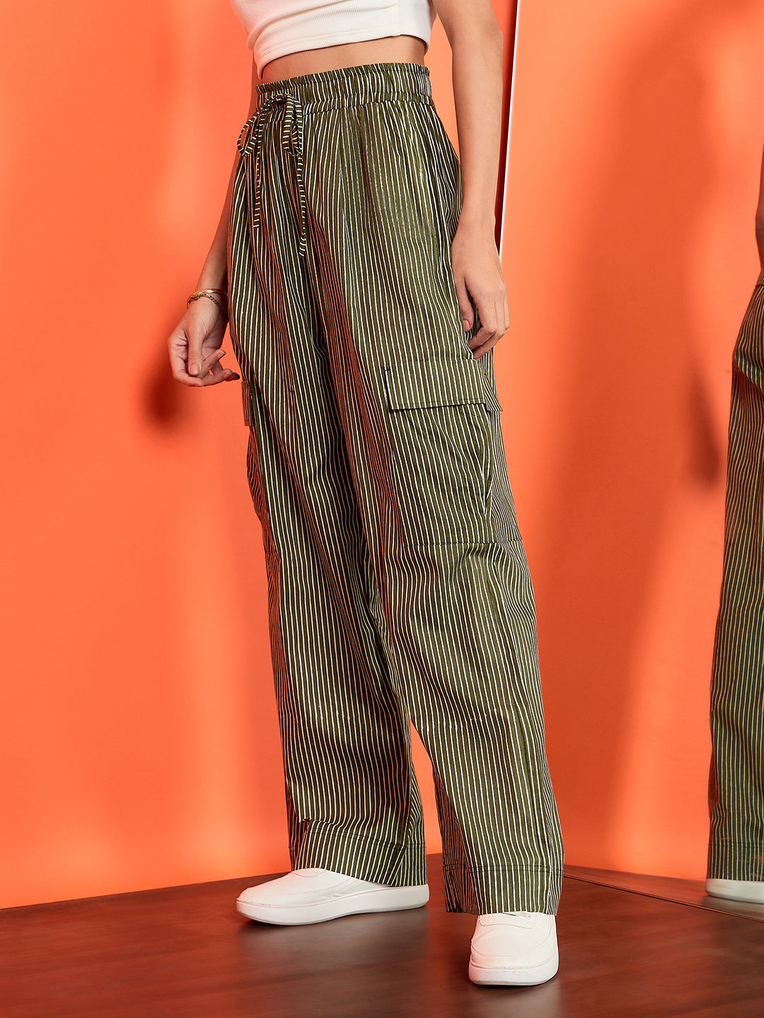 Striped Cargo Trousers with Elasticated Waistband - Uptownie