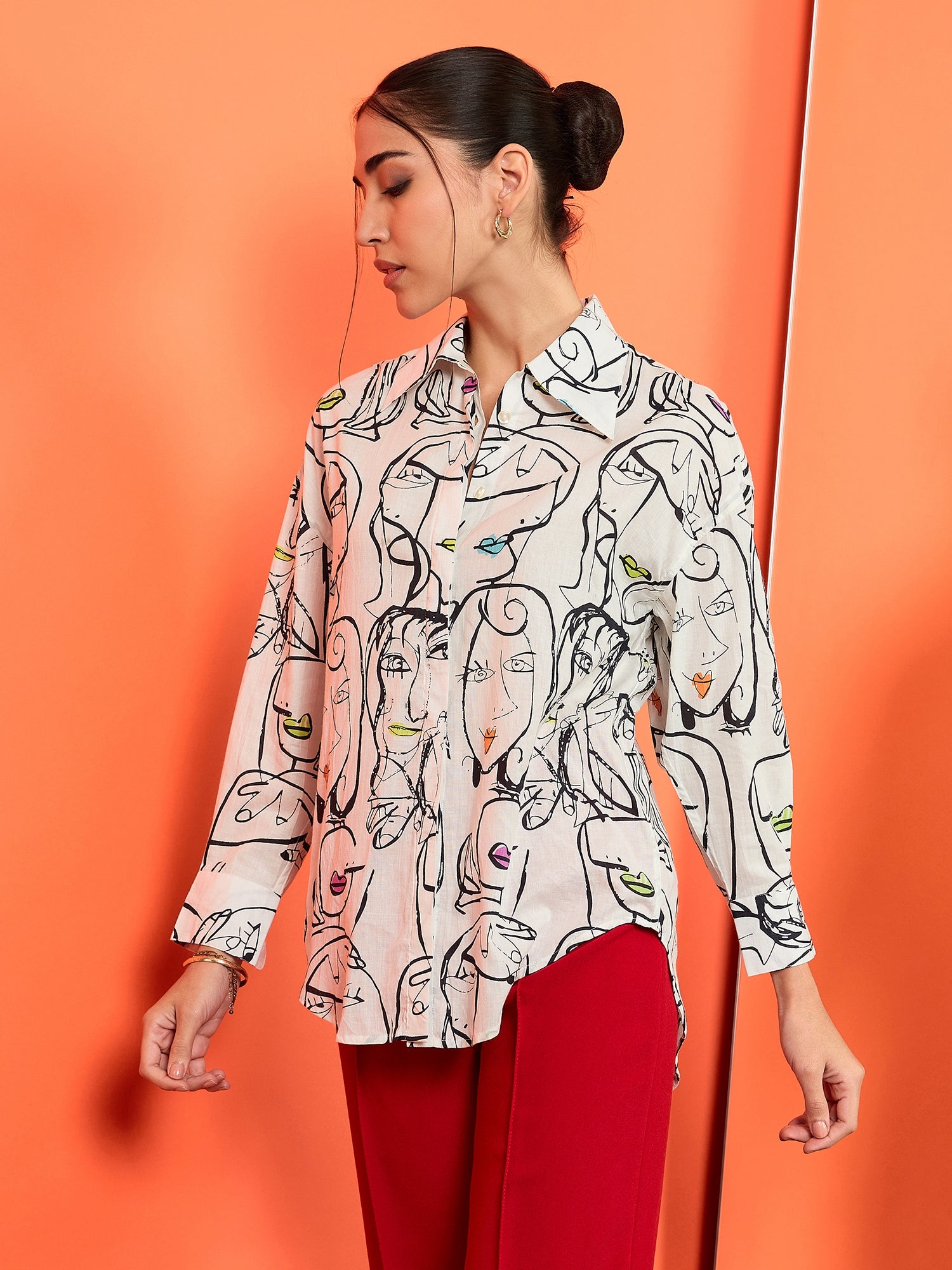 Printed Asymmetrical Cotton Shirt - Uptownie