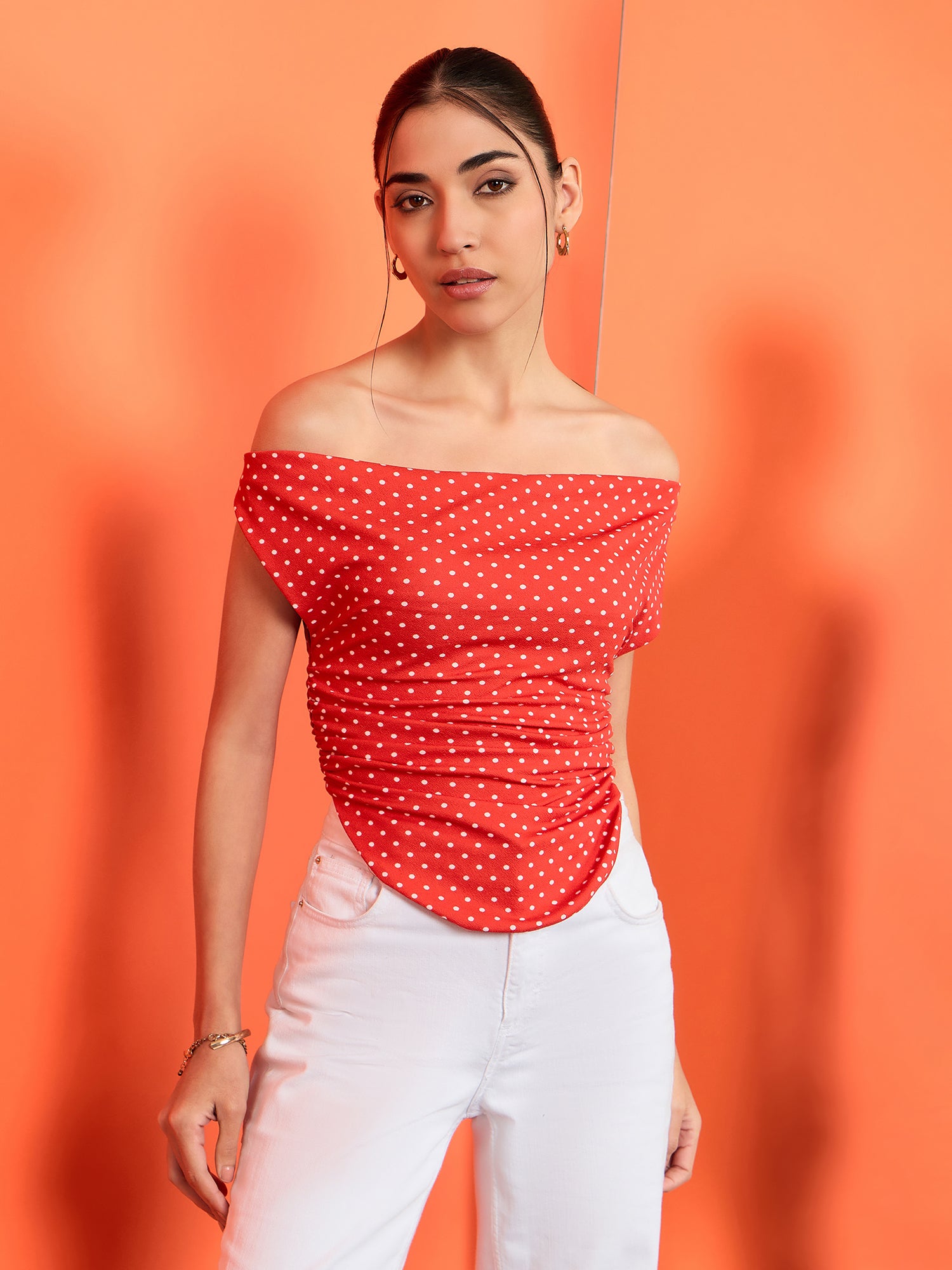 Printed Cotton Stretchable Draped Crop Top - Uptownie