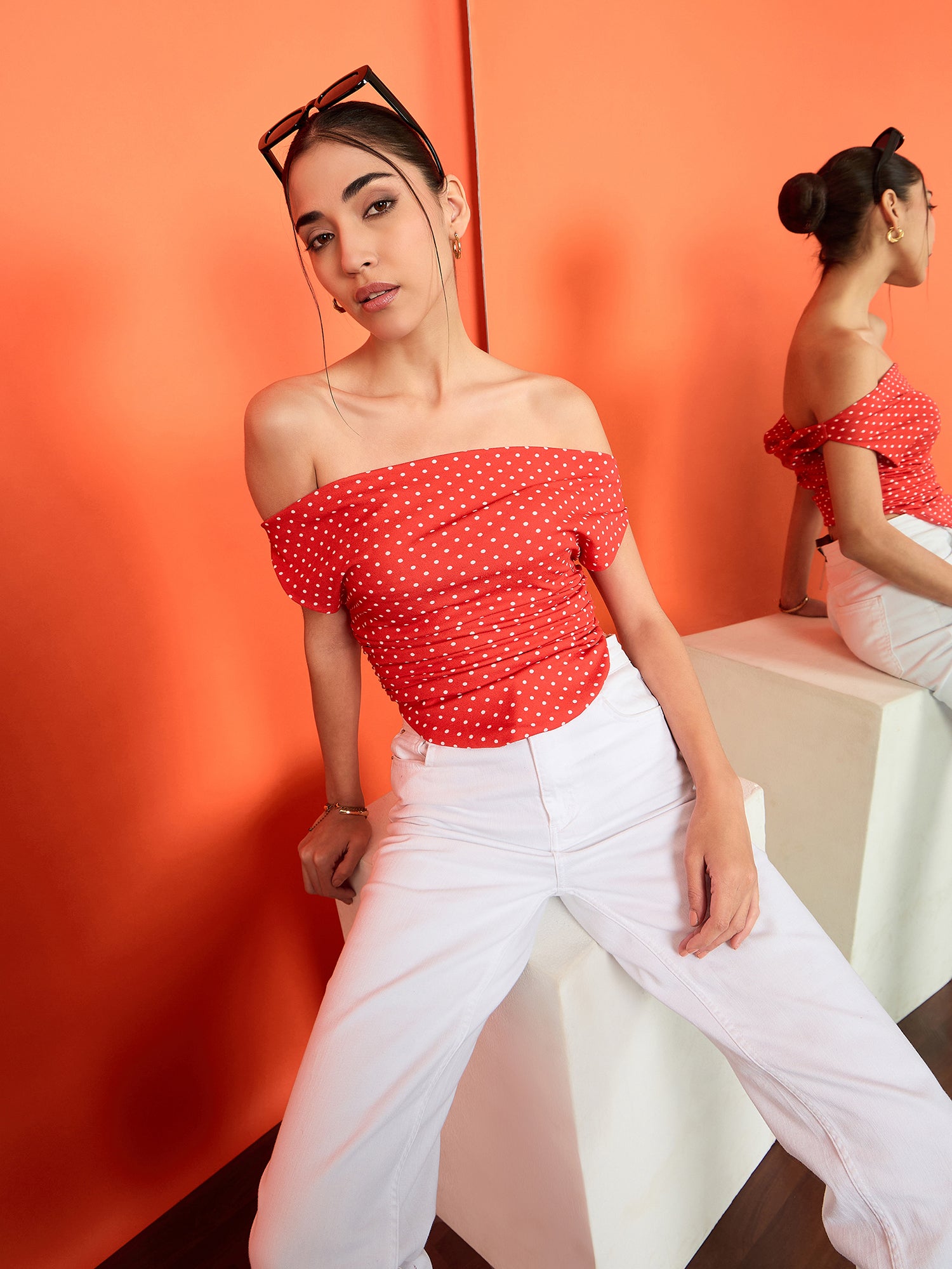 Printed Cotton Stretchable Draped Crop Top - Uptownie