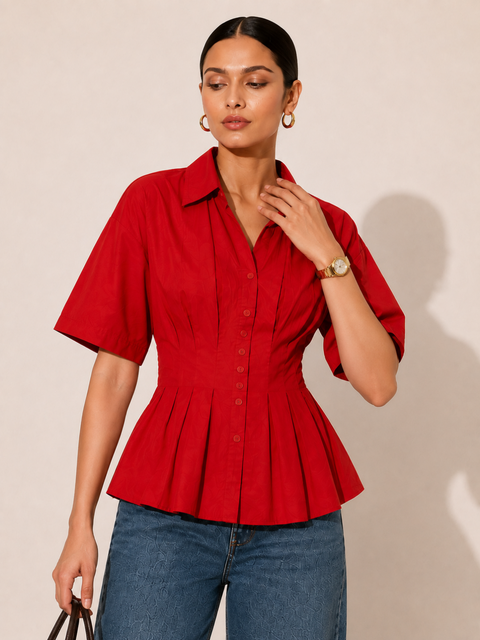 Drop Shoulder Pleated Pure Cotton Shirt