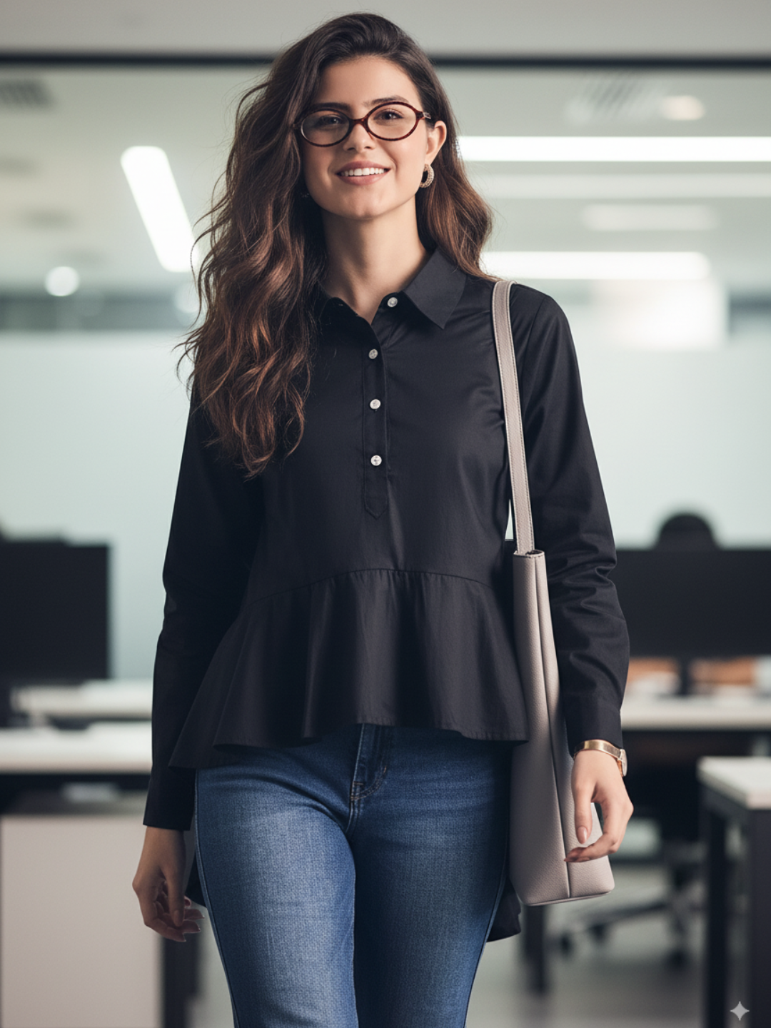 Cotton Peplum Shirt - Uptownie